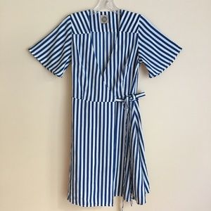 Anthropologie Blue and White Striped Wrap Dress S